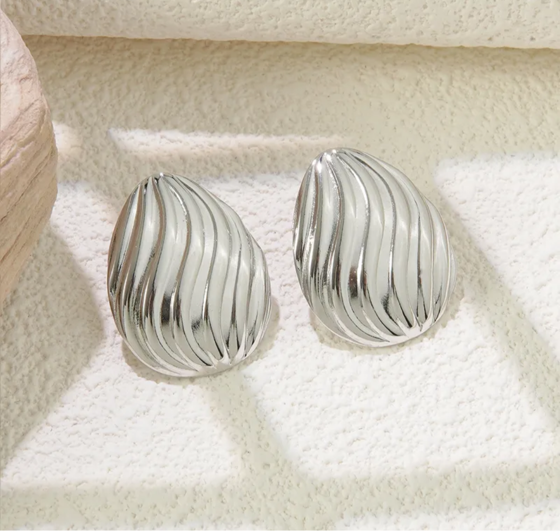 Silver Oval Stud Earrings