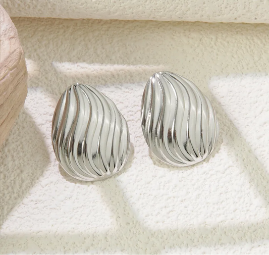Silver Oval Stud Earrings