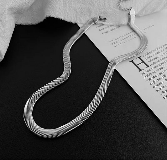 Thick Silver Herringbone Necklace